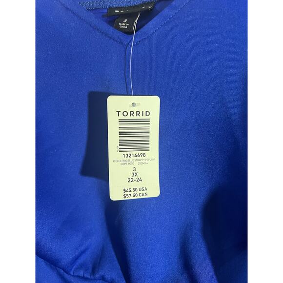 NWT Torrid Electric Blue Scuba Strappy Peplum Top 3 3X 22-24 - Picture 10 of 10